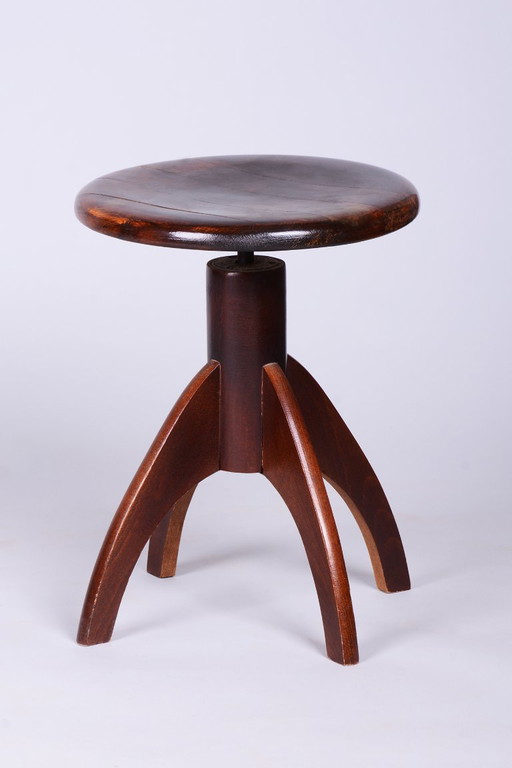 Taburete de piano Mid-Century restaurado, Haya, repulido, Checo, años 40