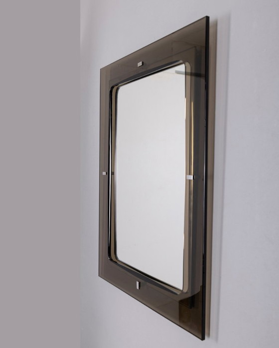 Image 1 of Miroir mural vintage des années 1970 en verre fumé, design italien