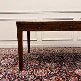 Classic English Eichholtz Campaign Writing Desk, Wood, Brass, Brown, Chesterfield (photo 9 of 18)