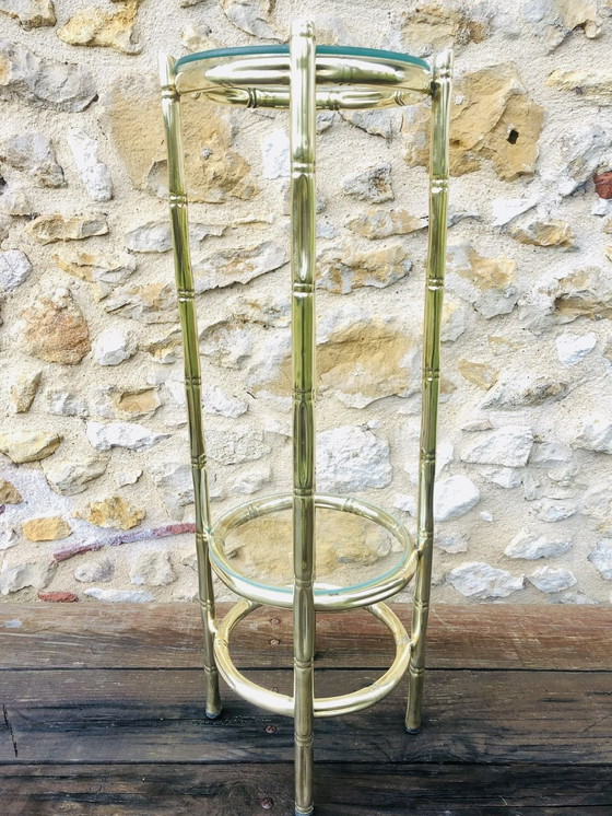 Image 1 of Faux Vintage Faux Bamboo Brass And Glass Side Table, 1950S