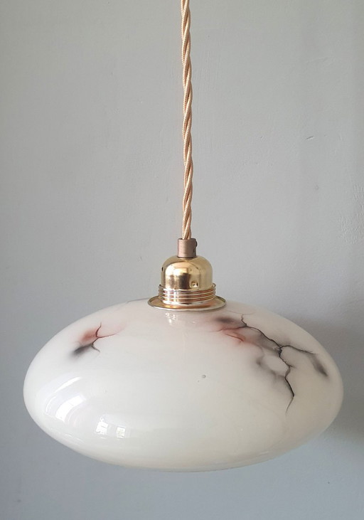 Vintage marbled pendant lamp - opaline glass - Art Deco – hanglampen, Metal