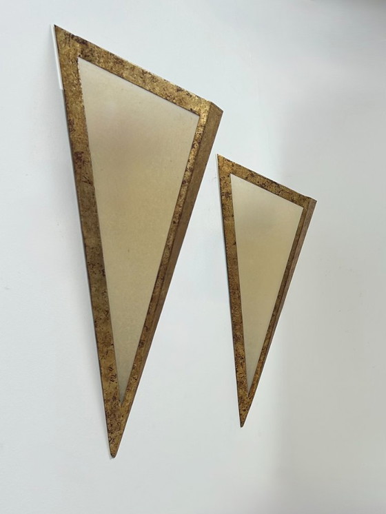Image 1 of Paire d'appliques XL en métal doré et parchemin, France, 1970