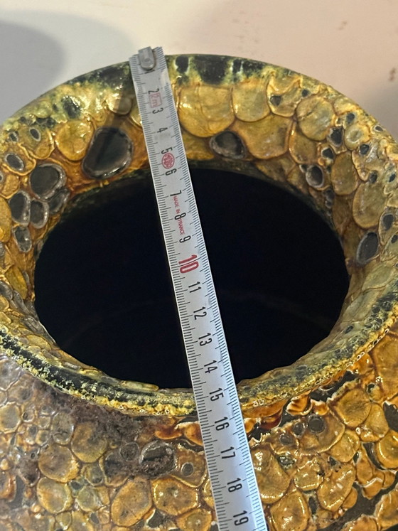 Large textured glazed ceramic vase, 60s/70s - H 40 cm, Yellow (photo 10 of 11)