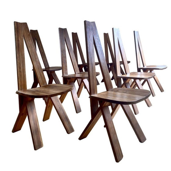 Image 1 of Pierre Chapo Suite of 8 S45 Solid Elm Chairs 1970