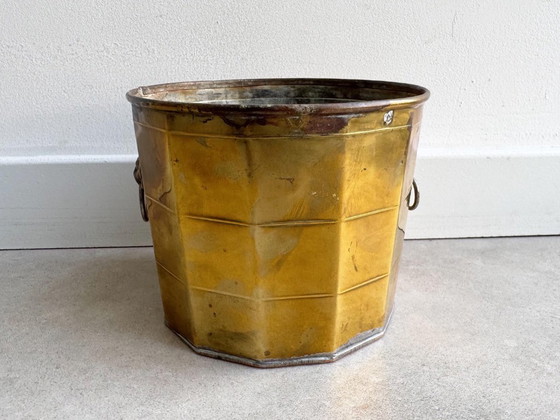 1x Vintage Messing Bloempot Met Leeuwenkoppen – Plantenbak, Brass (photo 7 of 10)
