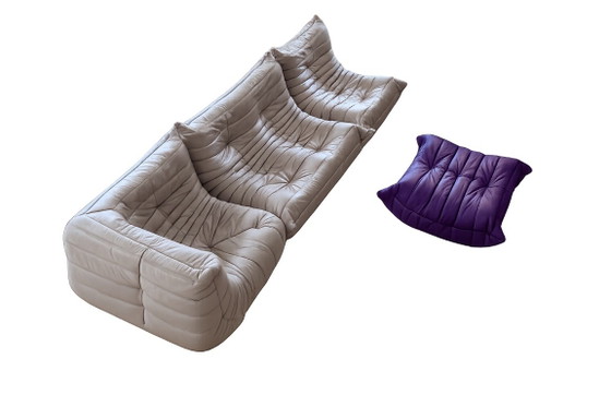 Canapé d'origine Ligne Roset en cuir Togo — Ensemble 4 pièces — Diva Lin/Indigo — avec documentation (photo 5 of 15)