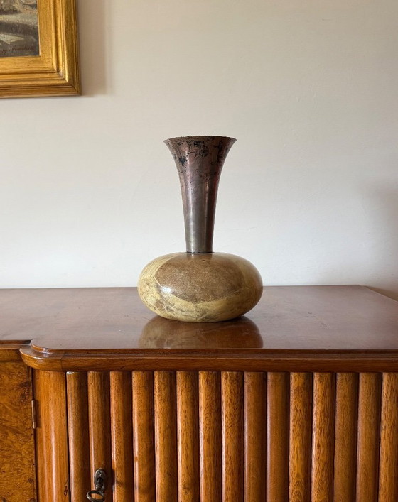 Image 1 of Mid-century cream parchment vase, Aldo Tura Italy 1950s