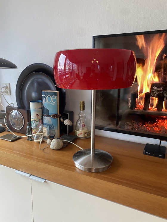 Image 1 of Red table lamp, dimmable, red and white glass