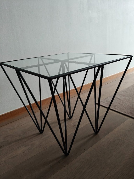Image 1 of Vintage coffee table / side table in Paolo Piva style – glass & black steel
