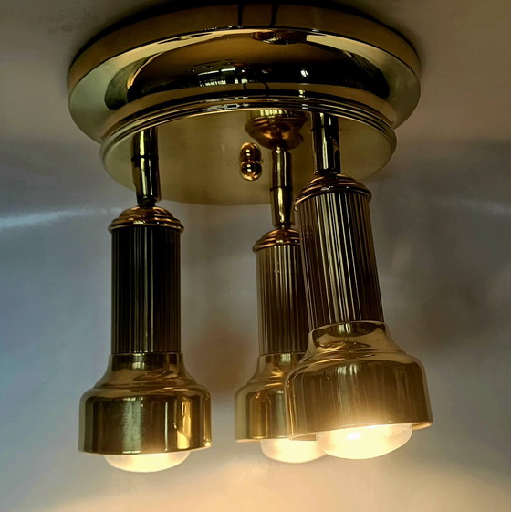 Image 1 of Sölken-Leuchten. 9-delige messing verlichtingscollectie uit het midden van de 20e eeuw – OMI West-Duitsland – Space Age
