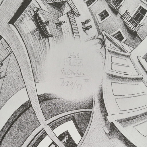 Zeefdruk van M.C. Escher. Handgesigneerd. – lithos zeefdrukken, Aluminium, Paper
