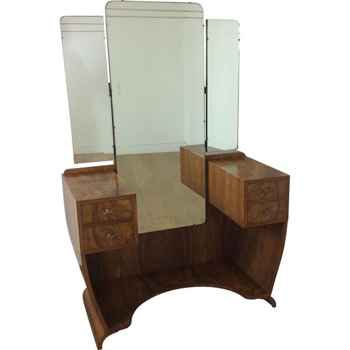Table de toilette vintage en ronce de noyer, Grande-Bretagne 1930