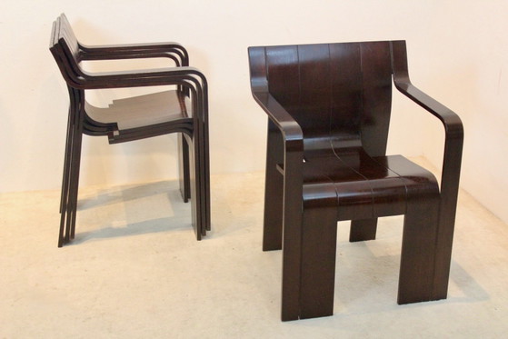 Set of four ‘Strip’ Dining Chairs with Armrests by Gijs Bakker for Castelijn (photo 11 of 14)
