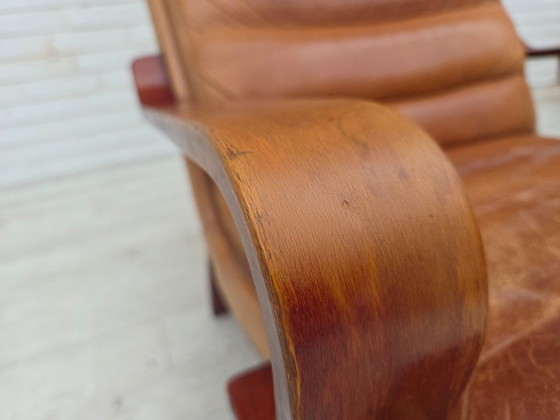 Jaren 70, Scandinavische Hoge Rug Fauteuil, Meubelleer, Gebogen Hout – Canvas (photo 13 of 20)