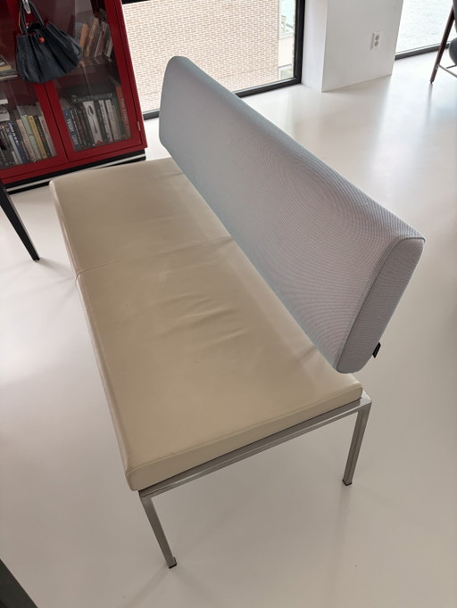 Panca da pranzo Harvink modello Troef, larga 140 cm, in pelle e tessuto. – eetkamerstoelen, Textile, Leather