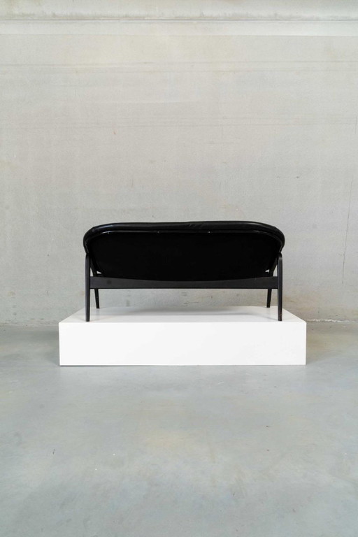 Canapé en cuir noir vintage des années 1960