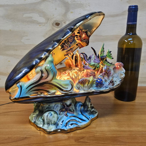 Vintage Monazur French Ceramic Shell Fish Lamp XXL Monaco Sculpture Deep Sea Lamp