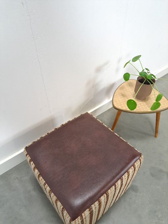 Image 1 of Brown striped pouf ottoman