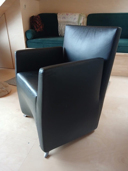 6 Fauteuils Capri / Caprichair, Hannes Wettstein voor Baleri Italia, design 1990, zwart leer. – Leather, Metal