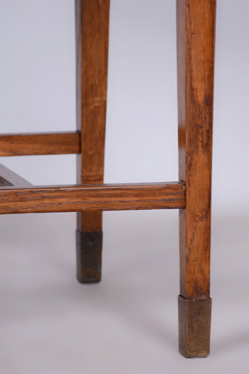 Restored Art Deco Stool, New Upholstery, Revived Polish, Oak, Czech, 1930s – krukjes, Textile, Wood (photo 2 of 7)