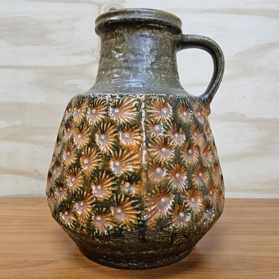 Image 1 of Vintage large XXL West Germany vase Jasba 1667/35 orange / green (unique structure / pattern)