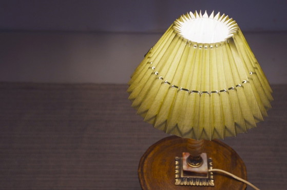Image 1 of Vintage Pink Onyx Marble Table Lamp with Sage Green Pleated Shade, Italian Brass Bedside Lamp, Art Deco Hollywood Regency Accent