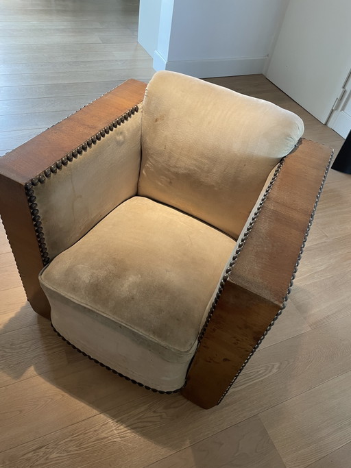 Poltrona Art Déco, anni '60 – fauteuils, Velvet, Wood (photo 2 of 8)