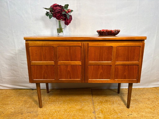 Mid-Century Retro Vintage Teak Sideboard by Nathan 1960s    Square Design • Two Doors • British Design Classic    A striking mid