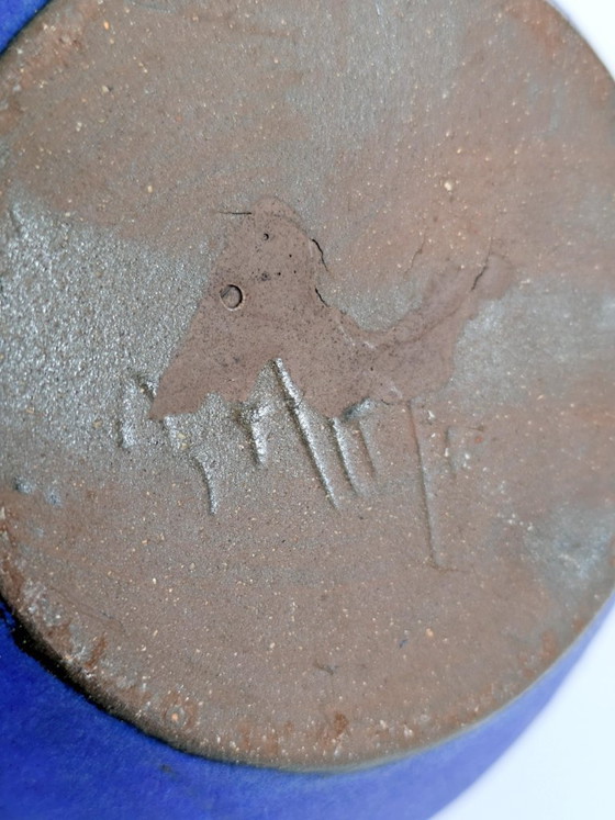 Image 1 of Vase Heyne Keramik, céramique Klein Blue Fat Lava, Allemagne de l'Ouest, années 1960, signé.