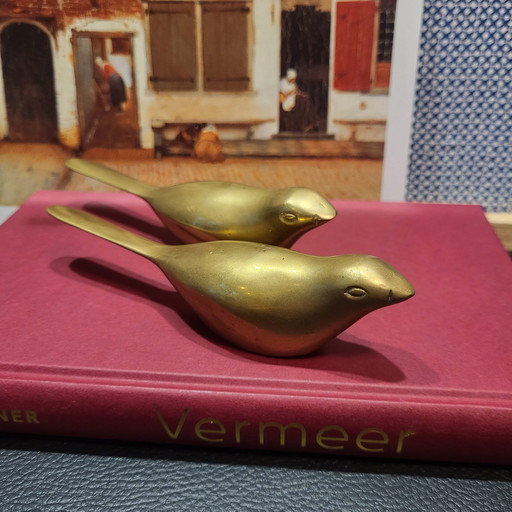 Due uccelli in ottone - decorativi, lunghi 13 cm e alti 3,5 cm