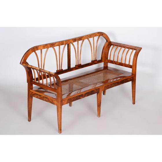 Image 1 of Vintage Biedermeier sofa in walnut and rattan with upholstery, Austria 1820s