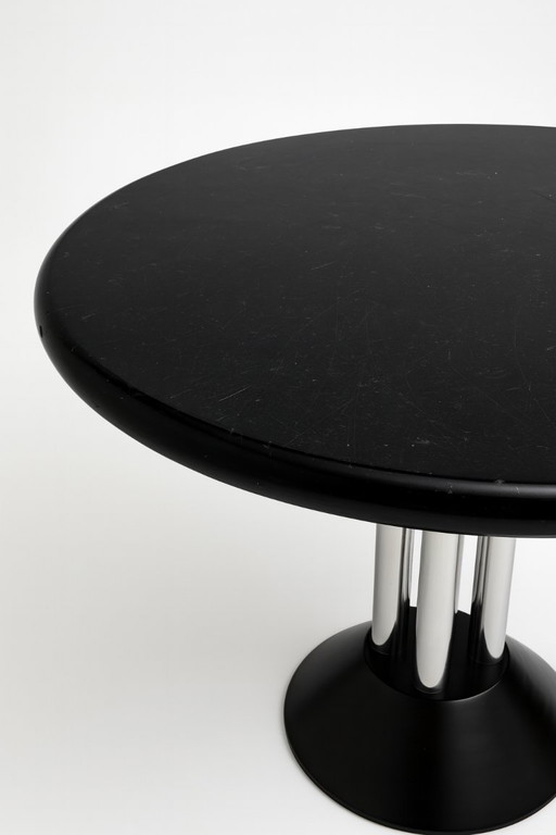 Black Postmodern Side Table with Chrome Base, 1970s–1980s		