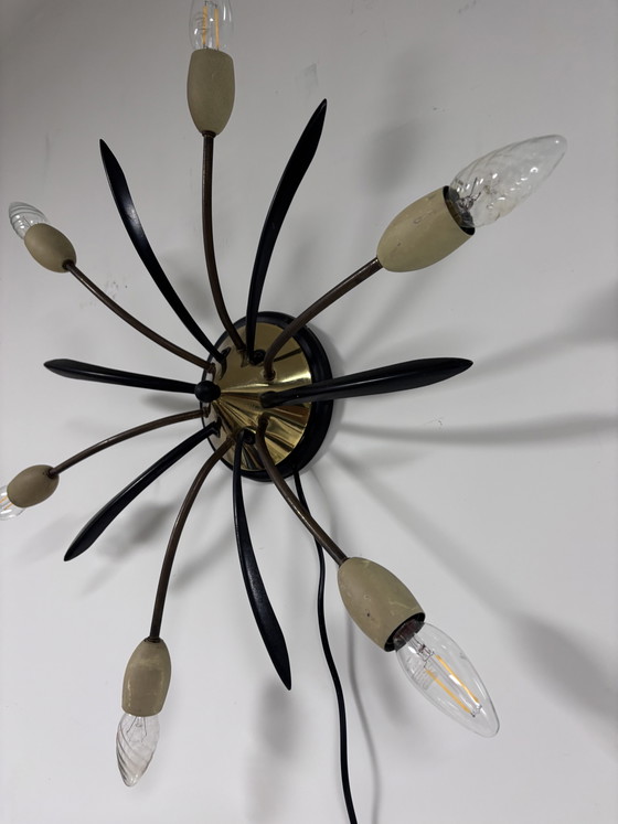 Lampada Sputnik tedesca a sei bracci, metà del XX secolo, design moderno, 1960 – Applique, Metal, Brass (photo 4 of 13)
