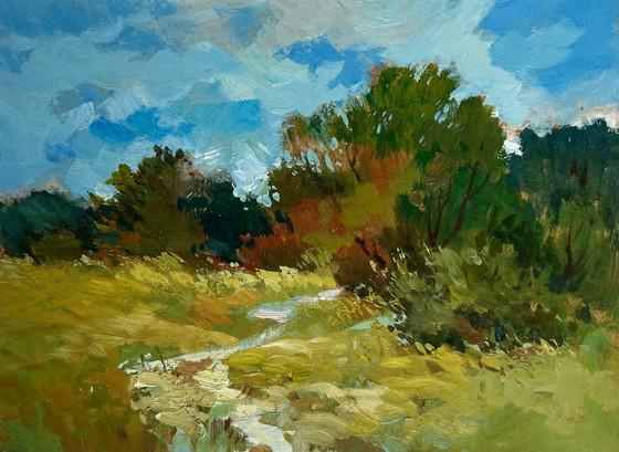 Image 1 of Original Oil Painting Summer Forest Landscape The path to the forest depths