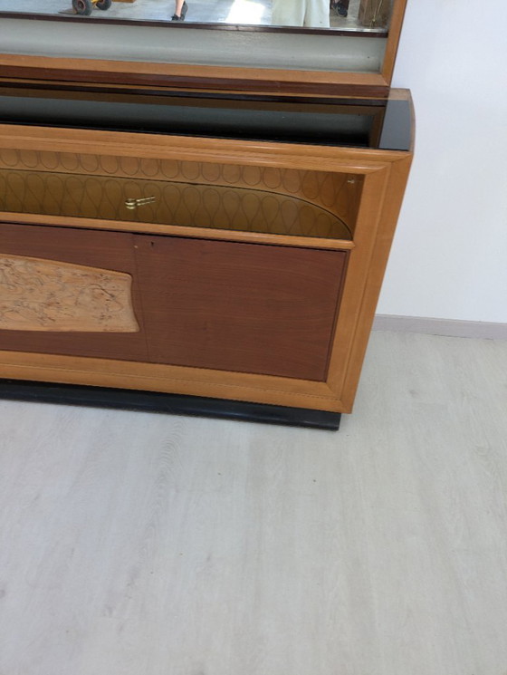 Image 1 of Dassi - Vittorio Dassi - Sideboard with mirror - Crystal, Wood, Brass - Sideboard with mirror