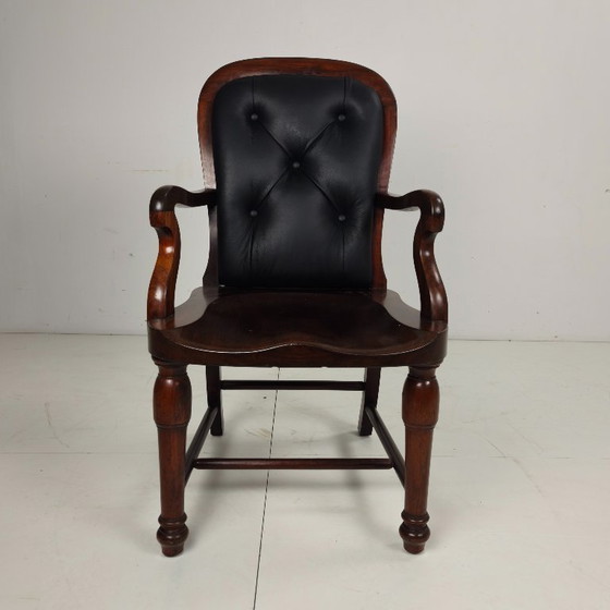 Image 1 of Sedia da biblioteca vittoriana inglese in noce e pelle