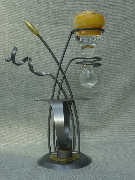 Image 1 of Portacandele vintage in metallo in vetro a goccia MCM Art Deco