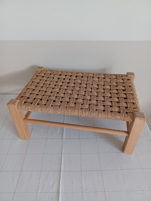 Vintage Scandinavian footstool. Artisanally woven.