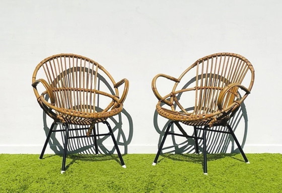 Image 1 of Paar van rotan Noordwolde lounge fauteuils ~ Vintage 60s