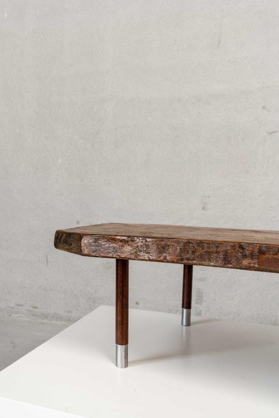 Image 1 of Tavolino rustico in legno con gambe cromate