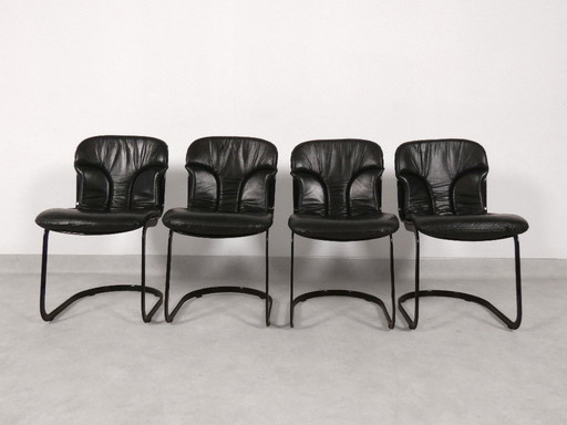 Willy Rizzo - Sillas de comedor de cuero negro - Cidue Italia