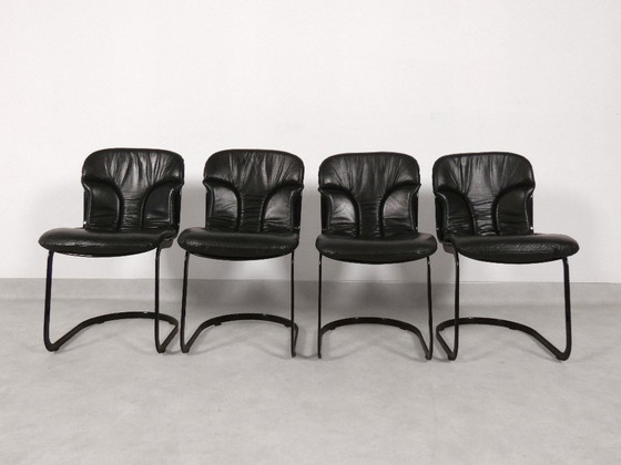 Image 1 of Willy Rizzo - Sillas de comedor de cuero negro - Cidue Italia