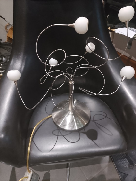 Image 1 of Modern design table lamp in brushed chrome metal with 6 lights and dimmer