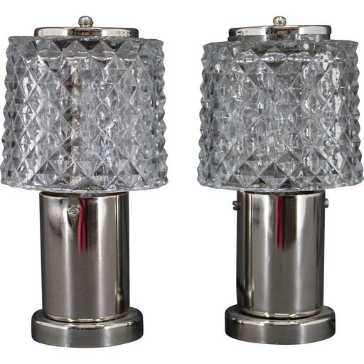 Pair of vintage glass bedside lamps by Kamenicky Senov, Czechoslovakia 1970