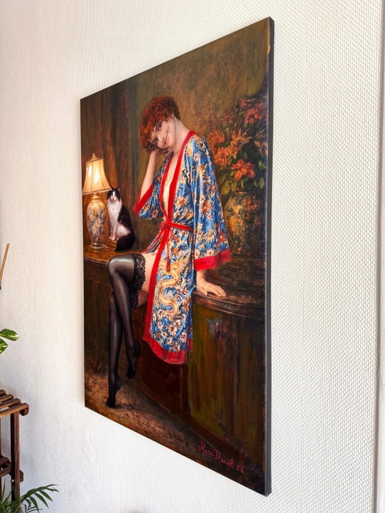 Max-Daniel – Alcove in Black Stockings – Unique Mixed-Media Work – 60x90 cm – Wall decoration, Postmodern (photo 4 of 5)