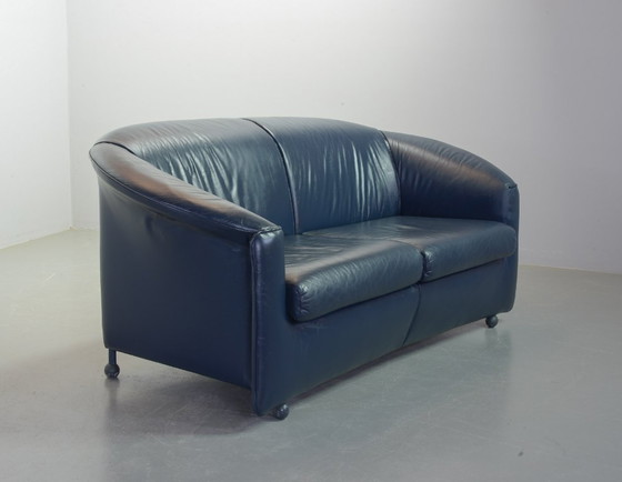 Image 1 of Mid-Century Design Wittmann Petrol Blue Soft Leather Two-Seat Sofa, Model Aura Designed by Paolo Piva. Austria, 1980s.