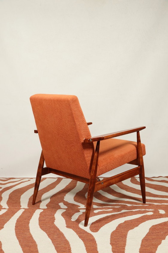 Image 1 of Vintage fauteuil papaya oranje ribfluweel Mid Century Modern ontwerp door H.Lis