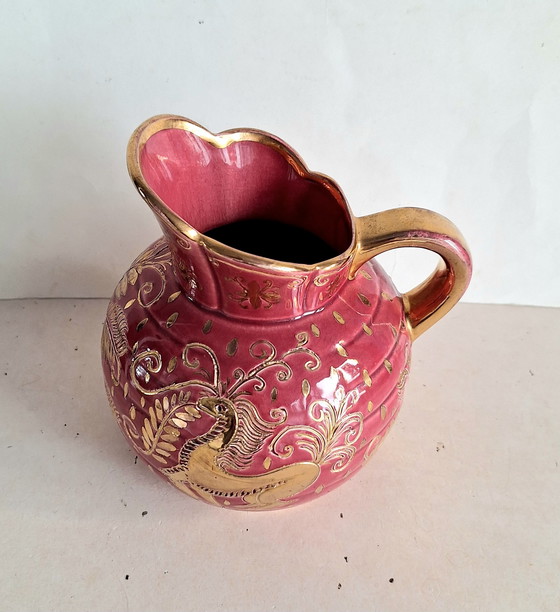 Image 1 of Brocca in ceramica d'epoca Jemappes Faïencerie Belgio con favolosi animali e motivi floreali.