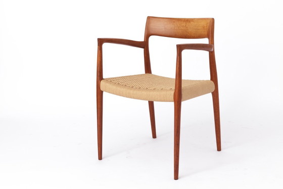 Image 1 of 1 van 2 Niels Moller armstoel, model 57, jaren 1950 Vintage, papieren koordzitting, eetkamerstoel, Denemarken