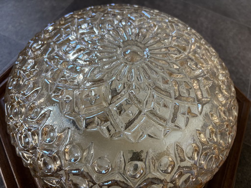 Vintage plaffoniere/ glazen plafondlamp amber